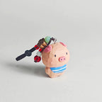 Japanese Style Hand Carved Pig Pendant, Wooden Pig Keychain, Cute Pig Bag Charm, Blue Scarf Pig Charm, Animal Backpack Pendant, Lucky Gift
