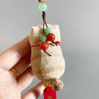Japanese Style Lucky Maneki Neko Car Mirror Pendant, Hand Carved Wooden Cat Hanging Ornament, Good Luck Charm, Rearview Mirror Decor Gift