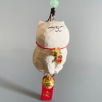 Japanese Style Lucky Maneki Neko Car Mirror Pendant, Hand Carved Wooden Cat Hanging Ornament, Good Luck Charm, Rearview Mirror Decor Gift