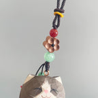 Japanese Style Lucky Maneki Neko Car Mirror Pendant, Hand Carved Wooden Cat Hanging Ornament, Protection Charm, Rearview Mirror Decor Gift