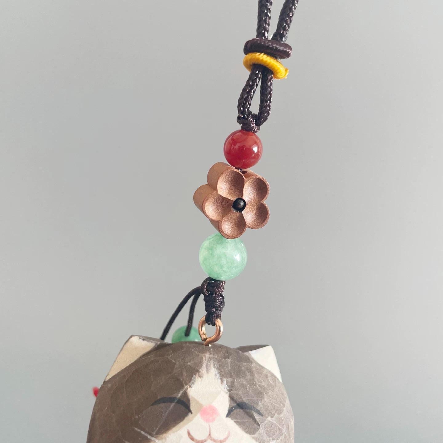 Japanese Style Lucky Maneki Neko Car Mirror Pendant, Hand Carved Wooden Cat Hanging Ornament, Protection Charm, Rearview Mirror Decor Gift