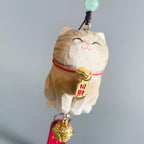Japanese Style Lucky Gold Maneki Neko Hanging Ornament, Hand Carved Wooden Cat Charm, Feng Shui Wealth Amulet, Rearview Mirror Decor Gift