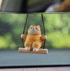 Japanese Style Orange Cat Swing Hanging Ornament, Hand Carved Wooden Cute Cat Charm, Rearview Mirror Decor, Car Hanging Gift