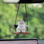 Japanese Style Black & White Cat Swing Hanging Ornament, Hand Carved Wooden Cute Cat Charm, Rearview Mirror Decor, Car Hanging Gift