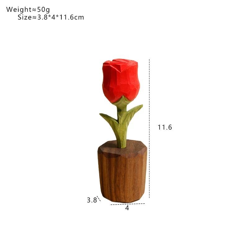 Japanese Style Wooden Rose Figurine, Hand Carved Rose Flower Ornament, Romantic Desk Decor, Cute Couple Gift, Handmade Wooden Sculpture