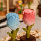 Japanese Style Wooden Rose Figurine, Hand Carved Rose Flower Ornament, Romantic Desk Decor, Cute Couple Gift, Handmade Wooden Sculpture