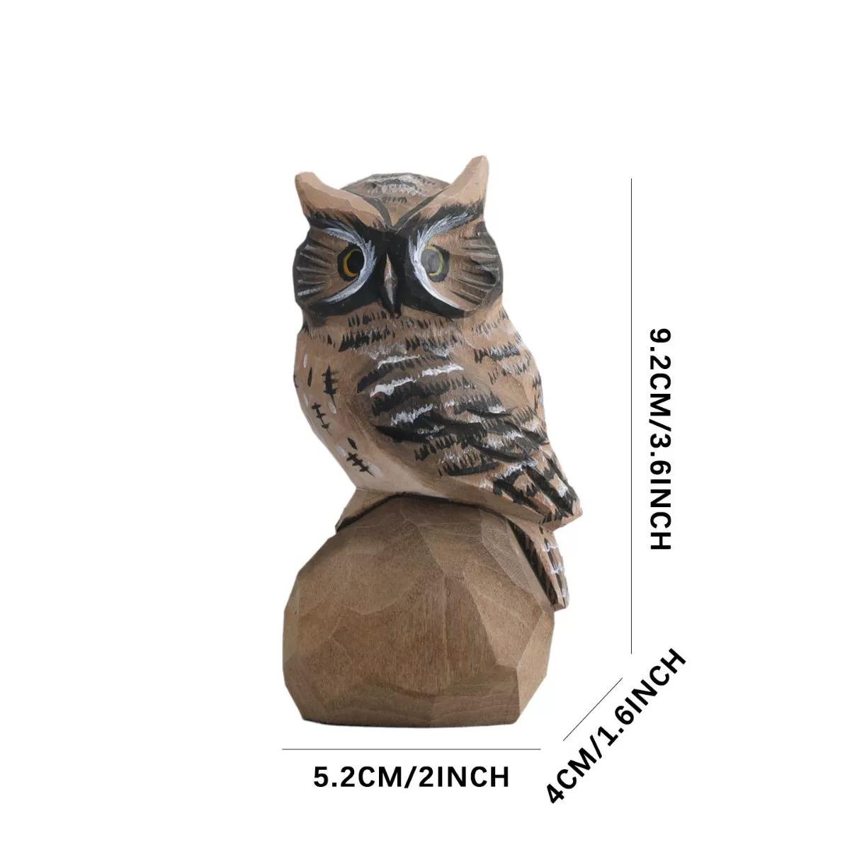 Hand Carved Wooden Owl Figurine, Hand Painted Owl Sculpture, Small Wood Animal Desk Decor, Rustic Woodland Ornament, Unique Handmade Gift