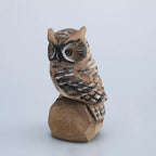 Hand Carved Wooden Owl Figurine, Hand Painted Owl Sculpture, Small Wood Animal Desk Decor, Rustic Woodland Ornament, Unique Handmade Gift
