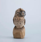 Hand Carved Wooden Owl Figurine, Hand Painted Owl Sculpture, Small Wood Animal Desk Decor, Rustic Woodland Ornament, Unique Handmade Gift