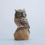 Hand Carved Wooden Owl Figurine, Hand Painted Owl Sculpture, Small Wood Animal Desk Decor, Rustic Woodland Ornament, Unique Handmade Gift