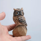 Hand Carved Wooden Owl Figurine, Hand Painted Owl Sculpture, Small Wood Animal Desk Decor, Rustic Woodland Ornament, Unique Handmade Gift