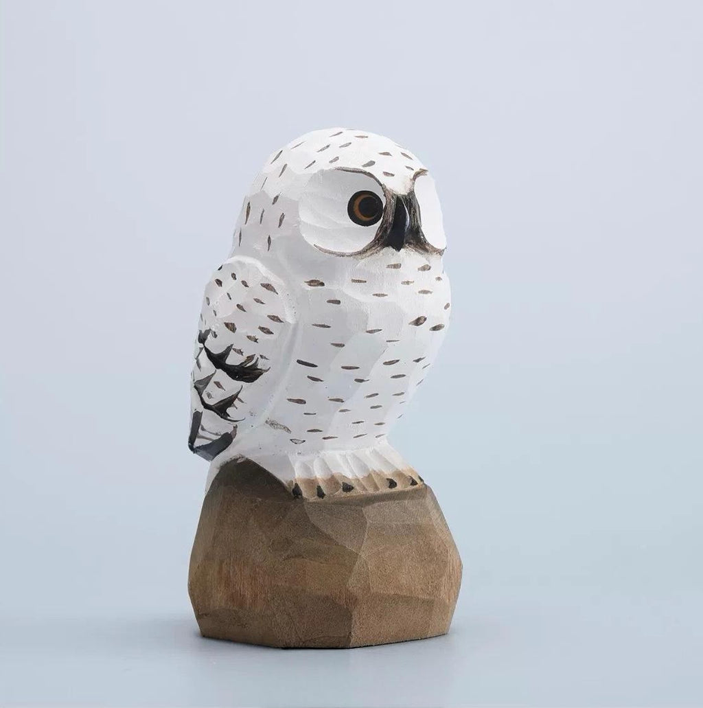 Handmade Minimalist Wooden Owl Figurine, Hand Carved Snowy Owl Sculpture, Nature Decor, Nordic Desk Ornament, Rustic Animal Wood Art Gift