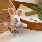 Cute Wool Felt Bunny Keychain, Handmade Rabbit Bag Charm, Floral Dress Bunny Hanging Ornament, Kawaii Animal Pendant Gift, Lucky Bunny Charm
