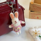 Cute Wool Felt Bunny Keychain, Handmade Rabbit Bag Charm, Floral Dress Bunny Hanging Ornament, Kawaii Animal Pendant Gift, Lucky Bunny Charm