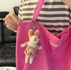 Cute Wool Felt Bunny Keychain, Handmade Rabbit Bag Charm, Floral Dress Bunny Hanging Ornament, Kawaii Animal Pendant Gift, Lucky Bunny Charm