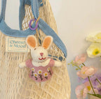 Cute Wool Felt Bunny Keychain, Handmade Rabbit Bag Charm, Floral Dress Bunny Hanging Ornament, Kawaii Animal Pendant Gift, Lucky Bunny Charm