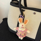 Cute Wool Felt Bunny Keychain, Handmade Rabbit Bag Charm, Floral Dress Bunny Hanging Ornament, Kawaii Animal Pendant Gift, Lucky Bunny Charm