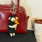 Cute Wool Felt Sheep Keychain, Handmade Lamb Bag Charm, Black Sheep Holding Flower Pendant, Kawaii Animal Hanging Ornament, Lucky Gift