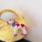 Cute Pink Horse Wool Felt Keychain, Handmade Pony Bag Charm, Heart Pattern Animal Hanging Ornament, Kawaii Horse Pendant, Lucky Gift