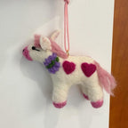 Cute Pink Horse Wool Felt Keychain, Handmade Pony Bag Charm, Heart Pattern Animal Hanging Ornament, Kawaii Horse Pendant, Lucky Gift