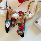 Cute Deer Wool Felt Keychain, Handmade Reindeer Bag Charm, Gift Carrying Deer Hanging Ornament, Kawaii Animal Pendant, Lucky Gift