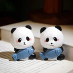 Japanese Style Wooden Panda Figurine, Hand Carved Panda with Fish Ornament, Cute Desk Decor, Linden Wood Animal Sculpture, Lucky Panda Gift