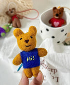 Cute Wool Felt Bear Keychain, Handmade Blue Sweater Bear Bag Charm, Kawaii Animal Hanging Ornament, “Hi” Bear Pendant, Lucky Gift