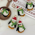 Cute Wool Felt Penguin Keychain, Handmade Christmas Penguin Bag Charm, Kawaii Animal Hanging Ornament, Santa Hat Penguin Pendant, Lucky Gift