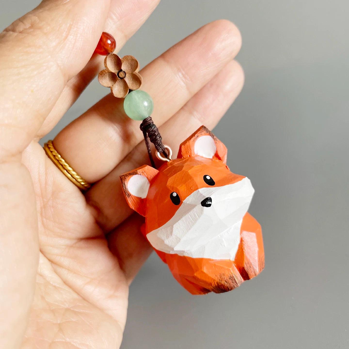 Japanese Style Wooden Little Prince Fox Pendant, Hand Carved Fox Keychain, Cute Fox Bag Charm, Lucky Hanging Ornament, Handmade Gift