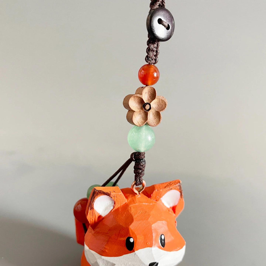 Japanese Style Wooden Little Prince Fox Pendant, Hand Carved Fox Keychain, Cute Fox Bag Charm, Lucky Hanging Ornament, Handmade Gift