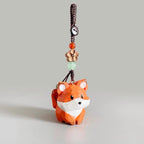 Japanese Style Wooden Little Prince Fox Pendant, Hand Carved Fox Keychain, Cute Fox Bag Charm, Lucky Hanging Ornament, Handmade Gift