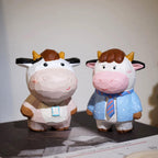 Japanese Style Wooden Cow Figurine, Hand Carved Office Cow Desk Decor, Cute Cow Ornament, Linden Wood Animal Sculpture, Funny Cow Gift