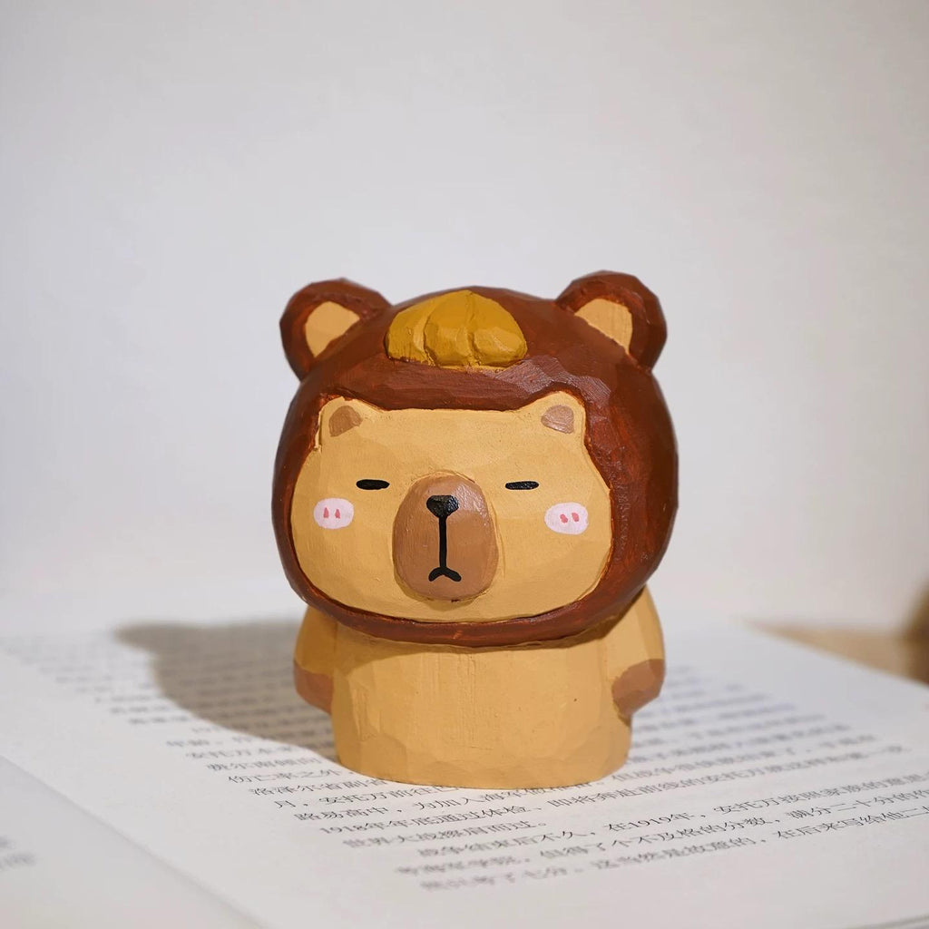 Japanese Style Wooden Capybara Figurine, Hand Carved Funny Animal Desk Decor, Cute Capybara Ornament, Linden Wood Sculpture, Lucky Gift