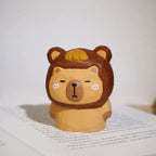 Japanese Style Wooden Capybara Figurine, Hand Carved Funny Animal Desk Decor, Cute Capybara Ornament, Linden Wood Sculpture, Lucky Gift