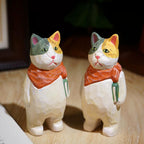 Japanese Style Wooden Book-Holding Cat Figurine, Hand Carved Vintage Cat Desk Decor, Wood Animal Sculpture, Cute Shelf Ornament, Lucky Gift