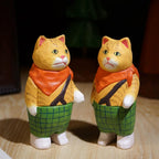 Japanese Style Wooden Ginger Cat Figurine, Hand Carved Vintage Cat Desk Decor, Linden Wood Animal Sculpture, Cute Shelf Ornament, Lucky Gift