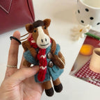 Handmade Wool Felt Pony Bag Charm, Studious Horse Keychain Pendant, Cute Animal Hanging Ornament, Backpack Charm, Car Hanging Decor, Gift
