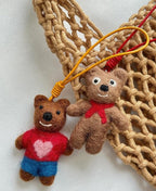 Handmade Wool Felt Bear Bag Charm, Mocha Bow Tie Teddy Keychain, Cute Animal Hanging Ornament, Red Cord Backpack Pendant, Lucky Gift