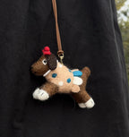 Nepal Handmade Wool Felt Polka Dot Dog Bag Charm, Cute Puppy Keychain Pendant, Animal Hanging Ornament, Backpack Charm, Lucky Gift