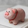 Japanese Style Lucky Pig Wood Figurine, Hand Carved Linden Wood Pig Decor, Cute Animal Desk Ornament, Handmade Shelf Gift, Good Luck Pig