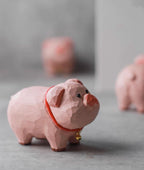 Japanese Style Lucky Pig Wood Figurine, Hand Carved Linden Wood Pig Decor, Cute Animal Desk Ornament, Handmade Shelf Gift, Good Luck Pig