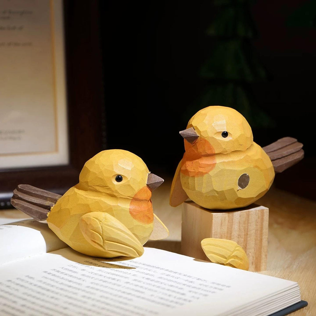 Japanese Style Handmade Fat Bird Figurine, Single Linden Wood Bird Statue, Detachable Wing Bird Decor, Cute Desk Ornament, Decoration Gift