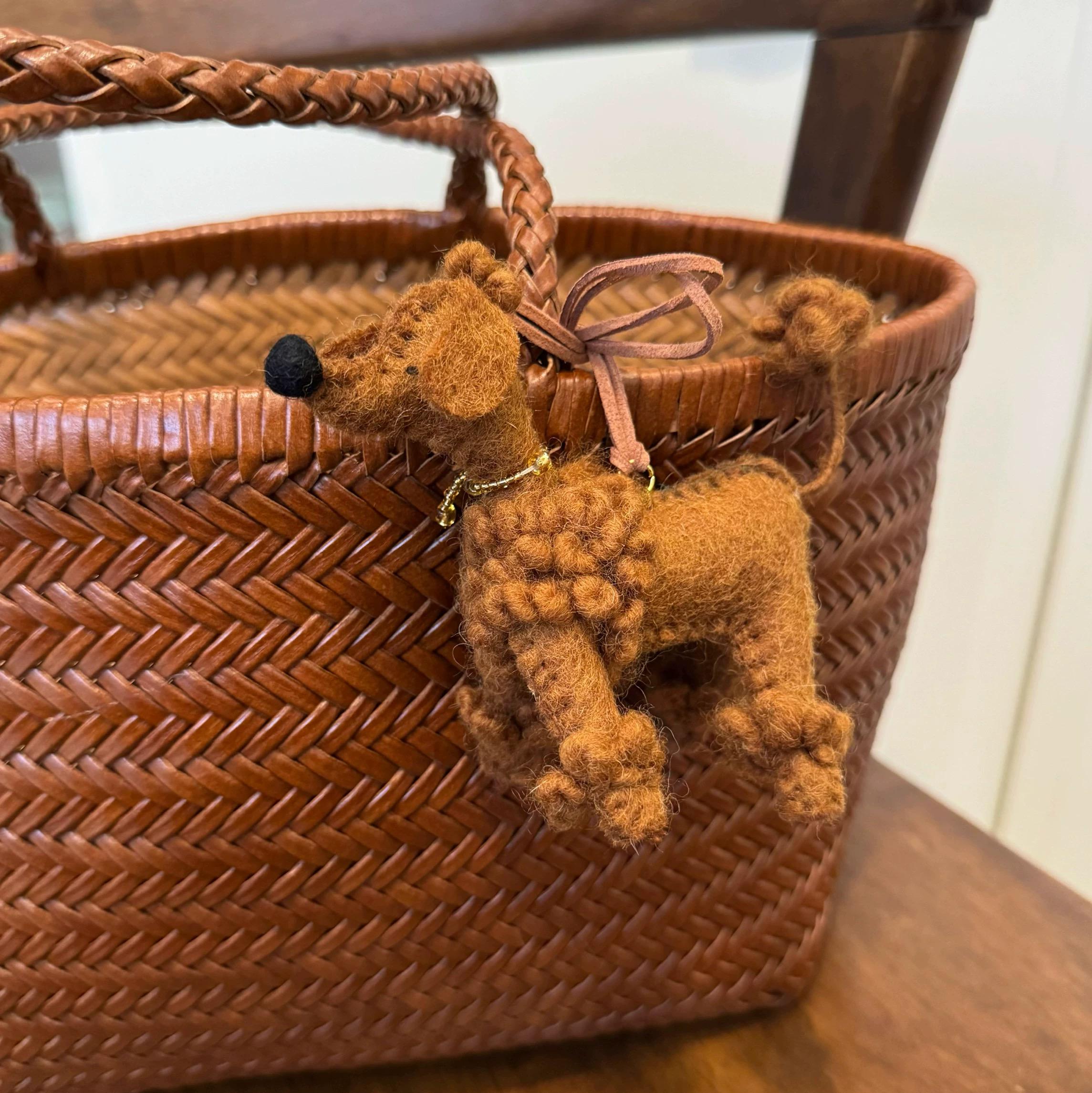 Japanese Style Poodle Pendant, Handmade Wool Felt Dog Keychain, Cute Poodle Bag Charm, Puppy Purse Pendant, Lucky Animal Gift