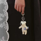 Japanese Style Pearl Polar Bear Pendant, Handmade Wool Felt Polar Bear Keychain, Needle Felt Bear Bag Charm, Cute Animal Hanging Ornament