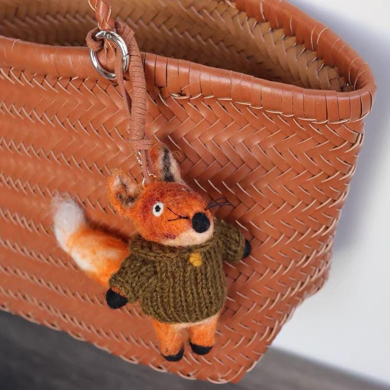 Fox Wool Felt Bag Charm, Handmade Nepal Fox Pendant, Cute Sweater Fox Keychain, Car Mirror Hanging Ornament, Woodland Animal Gift