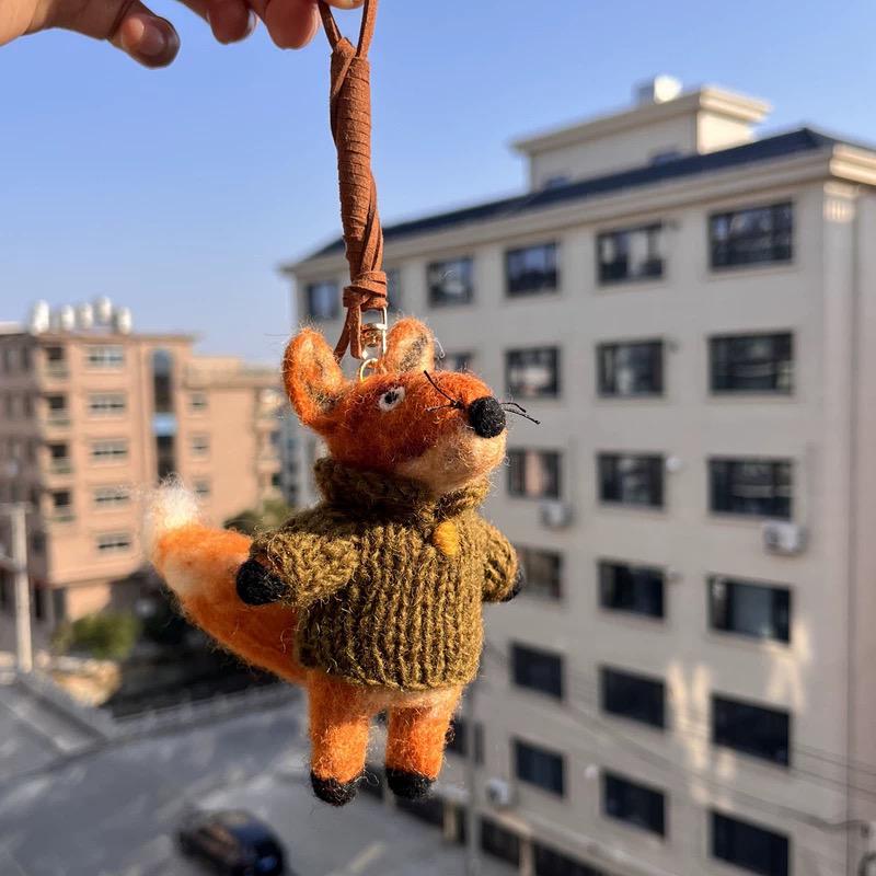Fox Wool Felt Bag Charm, Handmade Nepal Fox Pendant, Cute Sweater Fox Keychain, Car Mirror Hanging Ornament, Woodland Animal Gift