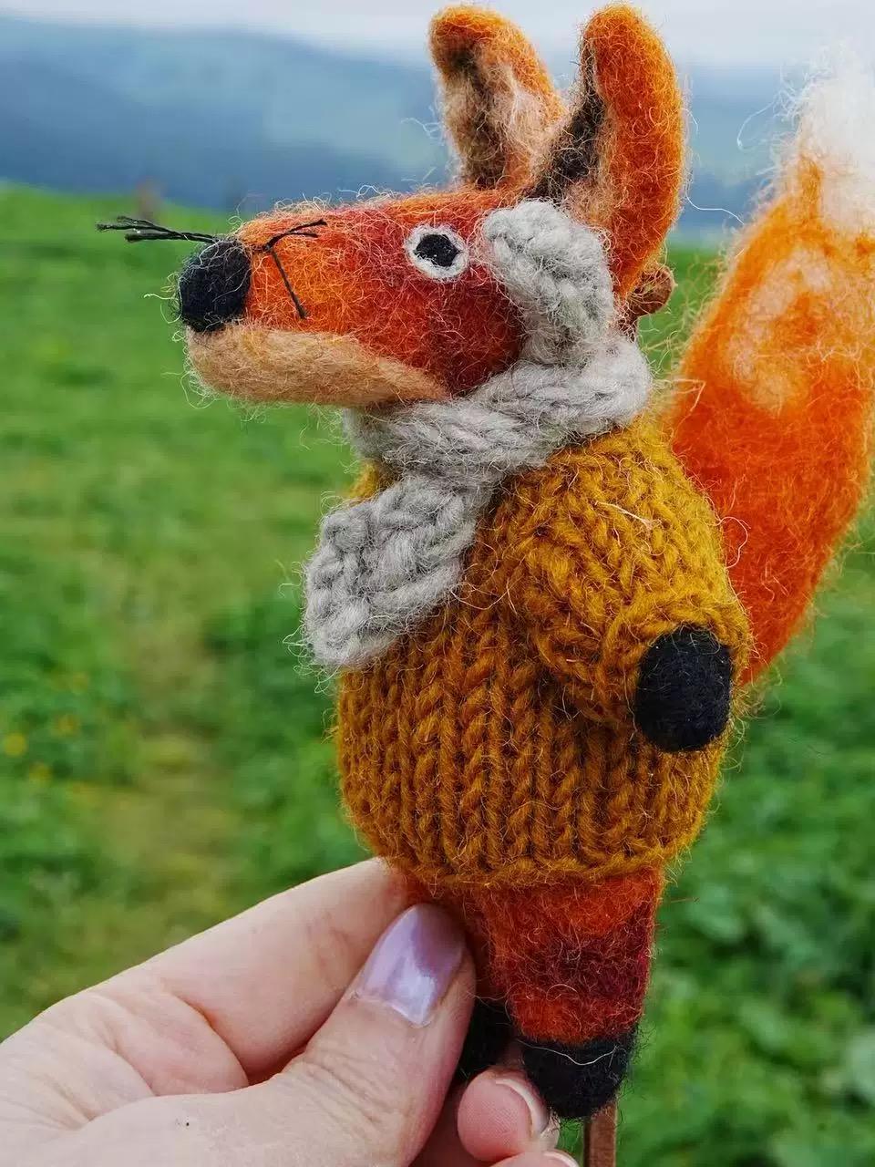 Fox Wool Felt Bag Charm, Handmade Nepal Fox Pendant, Cute Sweater Fox Keychain, Car Mirror Hanging Ornament, Woodland Animal Gift