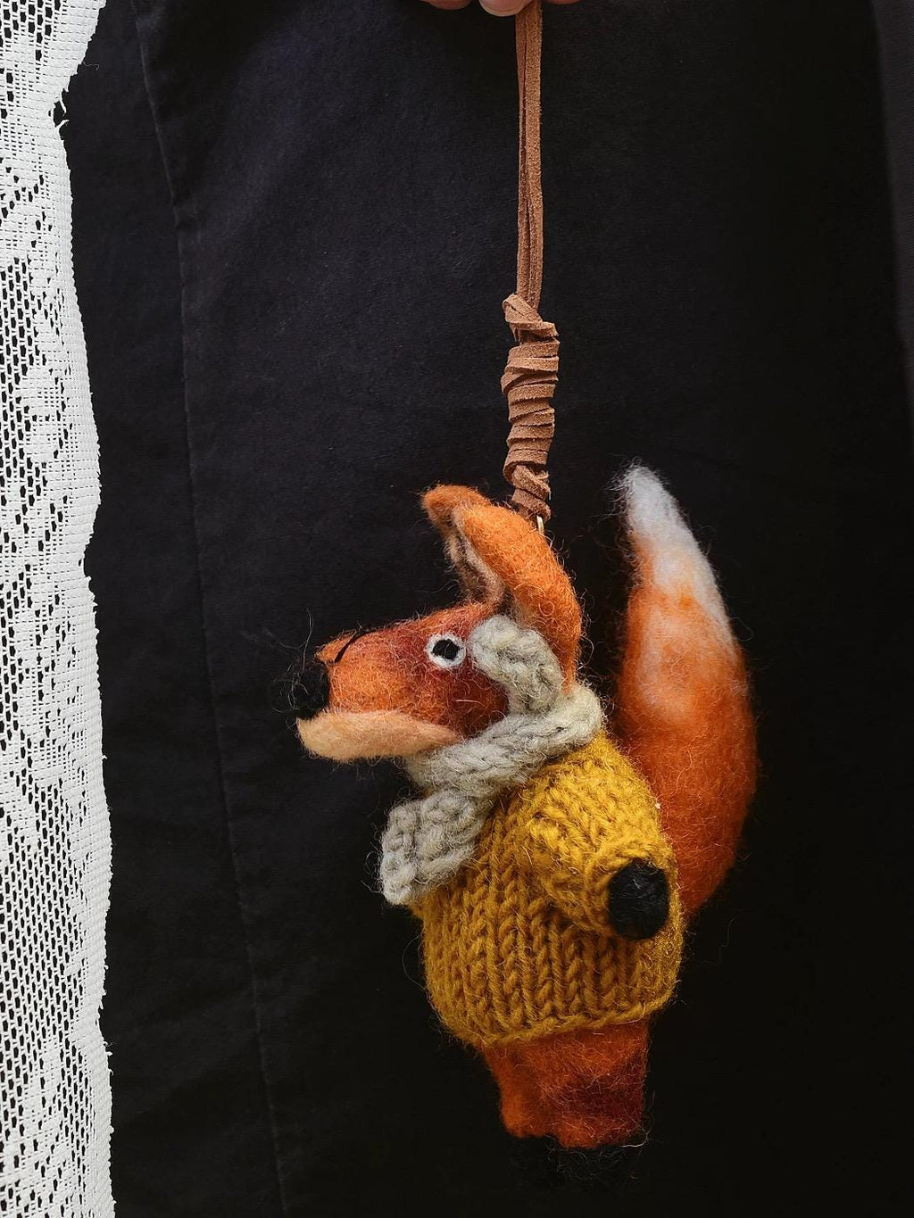 Fox Wool Felt Bag Charm, Handmade Nepal Fox Pendant, Cute Sweater Fox Keychain, Car Mirror Hanging Ornament, Woodland Animal Gift
