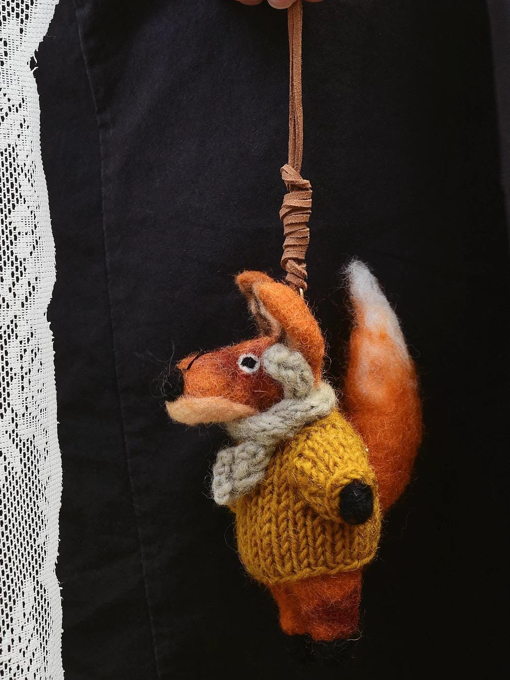 Fox Wool Felt Bag Charm, Handmade Nepal Fox Pendant, Cute Sweater Fox Keychain, Car Mirror Hanging Ornament, Woodland Animal Gift