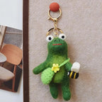 Handmade Wool Felt Frog Keychain, Bee Frog Bag Charm, Cute Frog Pendant, Nepal Felt Animal Hanging Ornament, Gift for Frog Lovers